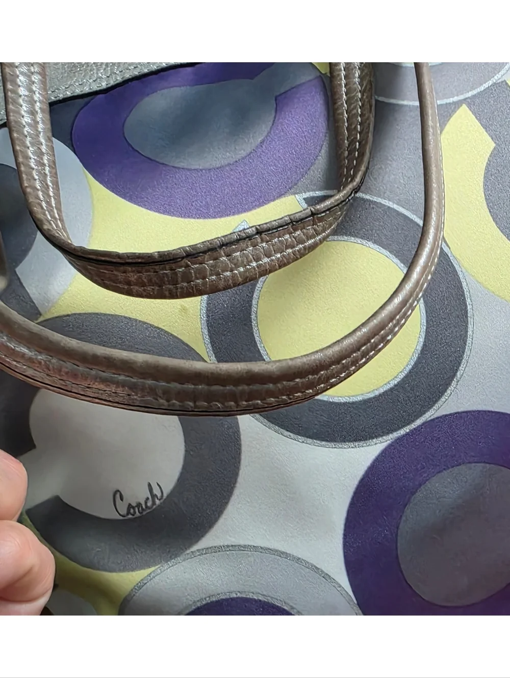 Coach 14970 Julia Op Art Silver Lavender Sateen Leather Tote Bag Y2K - Picture 14 of 16